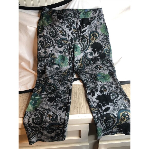 Susan Graver Paisley Brushed Ponte Slim Leg Ankle Pants Jade A557585 - Picture 4 of 9